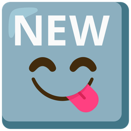 face savoring food and NEW button