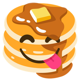 face savoring food and pancakes