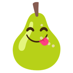 face savoring food and pear