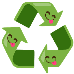 face savoring food and recycling symbol