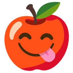 face savoring food and red apple