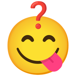 face savoring food and red question mark