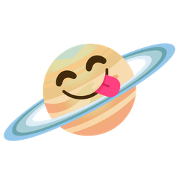 face savoring food and ringed planet