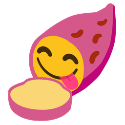 face savoring food and roasted sweet potato