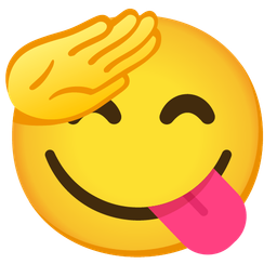 face savoring food and saluting face