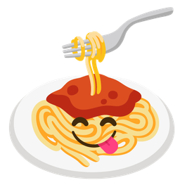 face savoring food and spaghetti