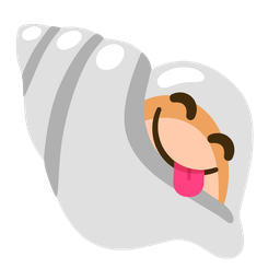 face savoring food and spiral shell