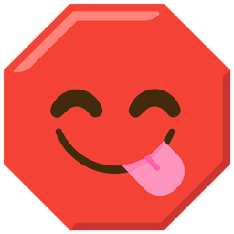 face savoring food and stop sign