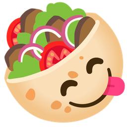 face savoring food and stuffed flatbread