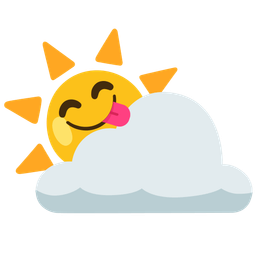 face savoring food and sun behind cloud