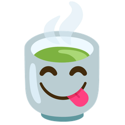 face savoring food and teacup without handle