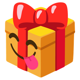 face savoring food and wrapped gift