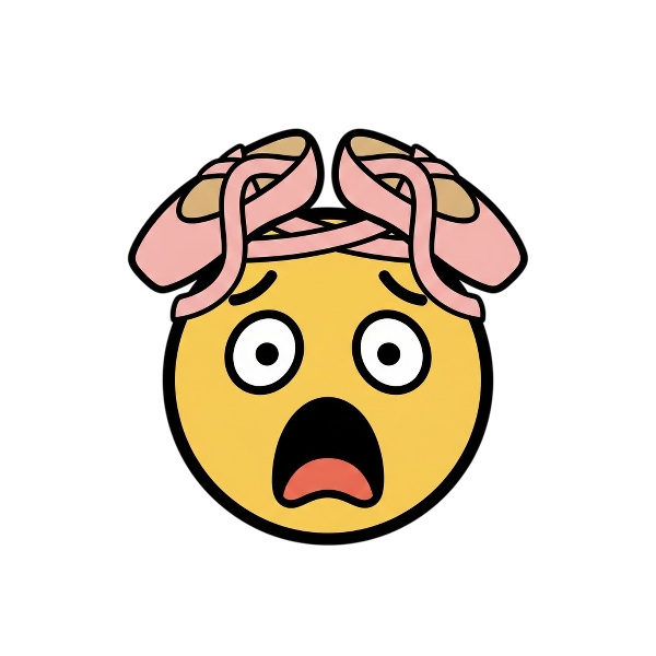 Face screaming in fear and Ballet shoes