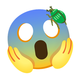 face screaming in fear and beetle