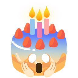 face screaming in fear and birthday cake