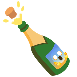 face screaming in fear and bottle with popping cork