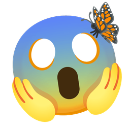 face screaming in fear and butterfly