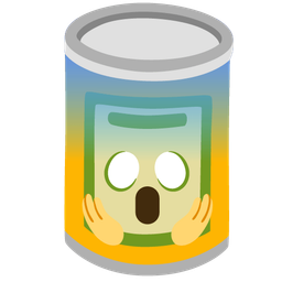 face screaming in fear and canned food
