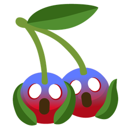 face screaming in fear and cherries