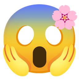 face screaming in fear and cherry blossom
