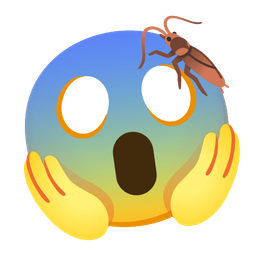 face screaming in fear and cockroach