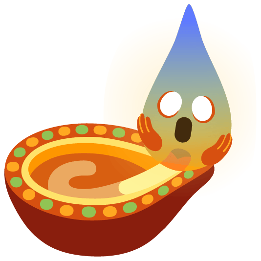 Face screaming in fear and Diya lamp