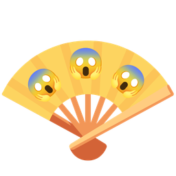 face screaming in fear and folding hand fan