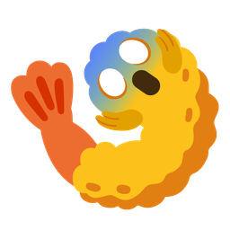 face screaming in fear and fried shrimp