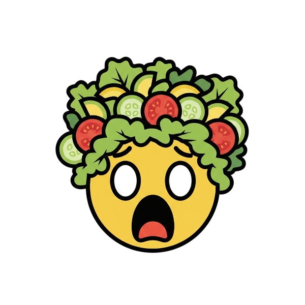 Face screaming in fear and Green salad
