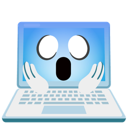 face screaming in fear and laptop