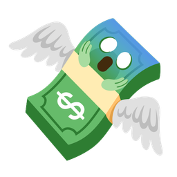 face screaming in fear and money with wings