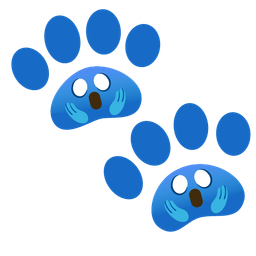 face screaming in fear and paw prints