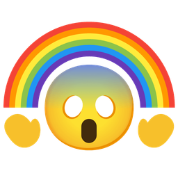 face screaming in fear and rainbow