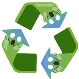 face screaming in fear and recycling symbol