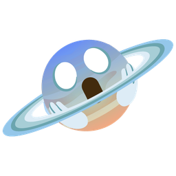 face screaming in fear and ringed planet