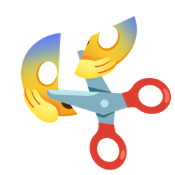 face screaming in fear and scissors