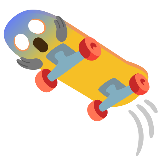 Face screaming in fear and Skateboard