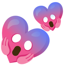 face screaming in fear and two hearts