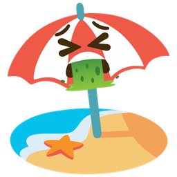 face vomiting and beach with umbrella