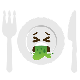 face vomiting and fork and knife with plate