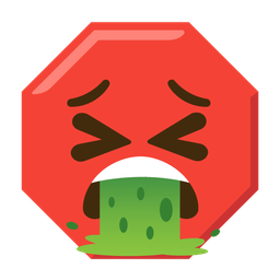 face vomiting and stop sign