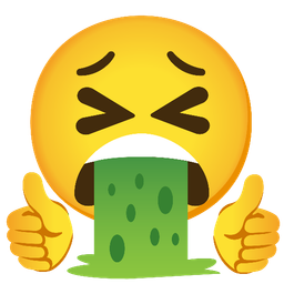 face vomiting and thumbs up
