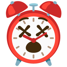 face with crossed-out eyes and alarm clock