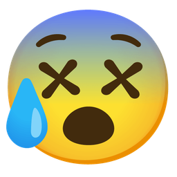 face with crossed-out eyes and anxious face with sweat