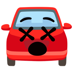 face with crossed-out eyes and automobile