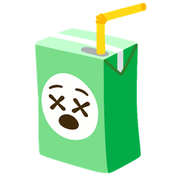 face with crossed-out eyes and beverage box