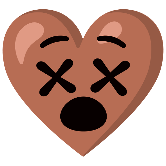 Face with crossed-out eyes and Brown heart