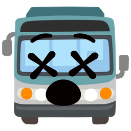 face with crossed-out eyes and bus