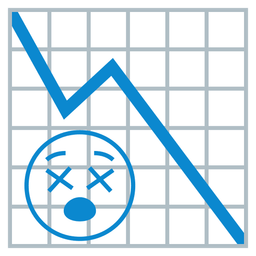face with crossed-out eyes and chart decreasing