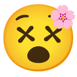 face with crossed-out eyes and cherry blossom